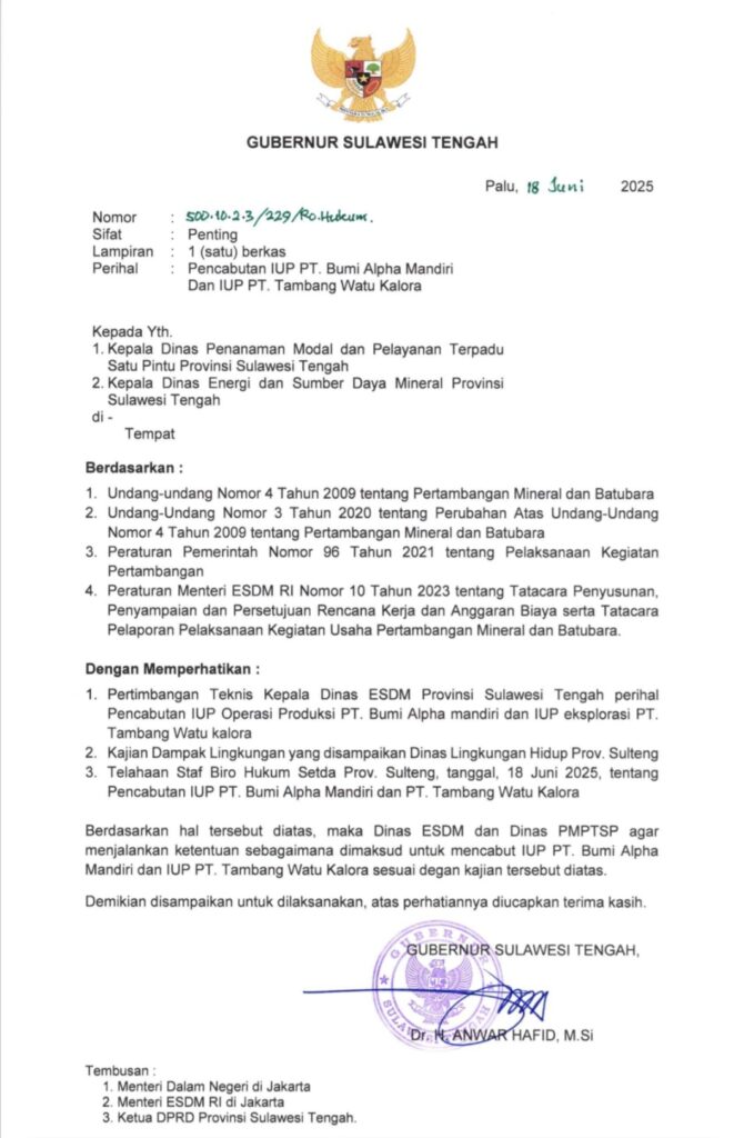 TERBUKTI BERANI, Gubernur Anwar Hafid Tutup Permanen Dua Tambang di Tipo